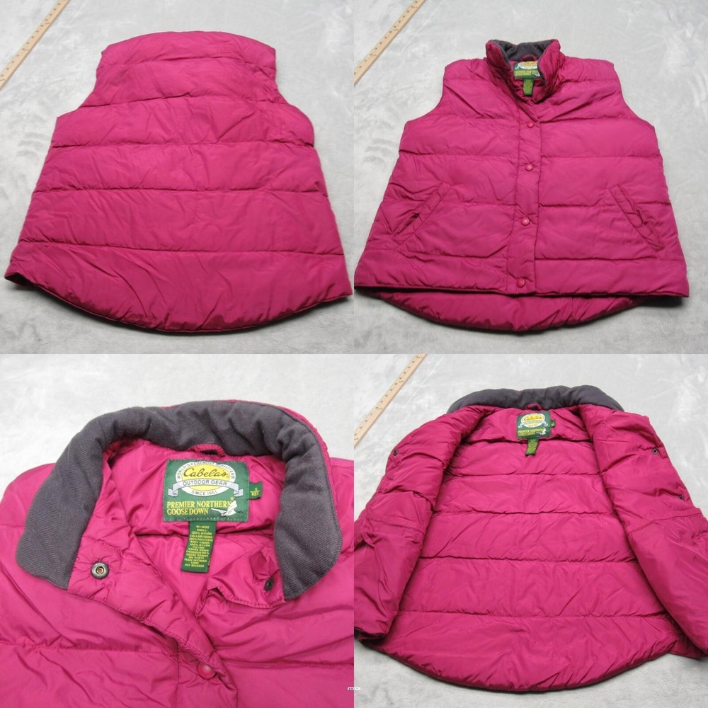 Cabelas Goose Down Vest Womens Small Pink Quilted Pockets Snap Front Puffer